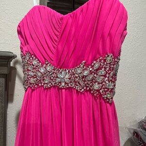 Hot pink maxi dress with beautiful details size 11 some flaws